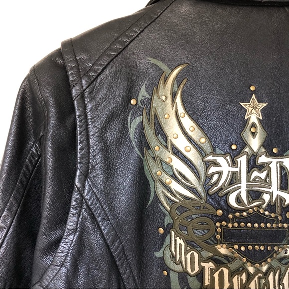 Women’s Harley Davison Gunuine Leather Motorcycle Jacket Size Large Embroidered - Picture 3 of 10